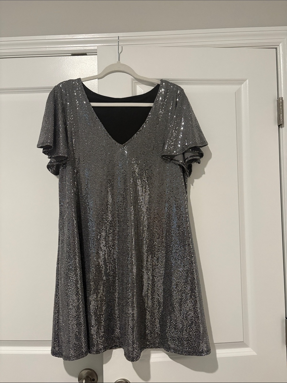 Fab’ric Silver Sequin V-Neck Women’s Dress